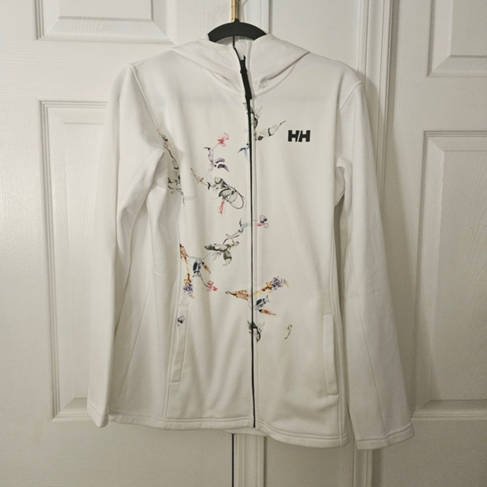 Helly Hansen White Hooded Softshell Jacket with Floral Accents
